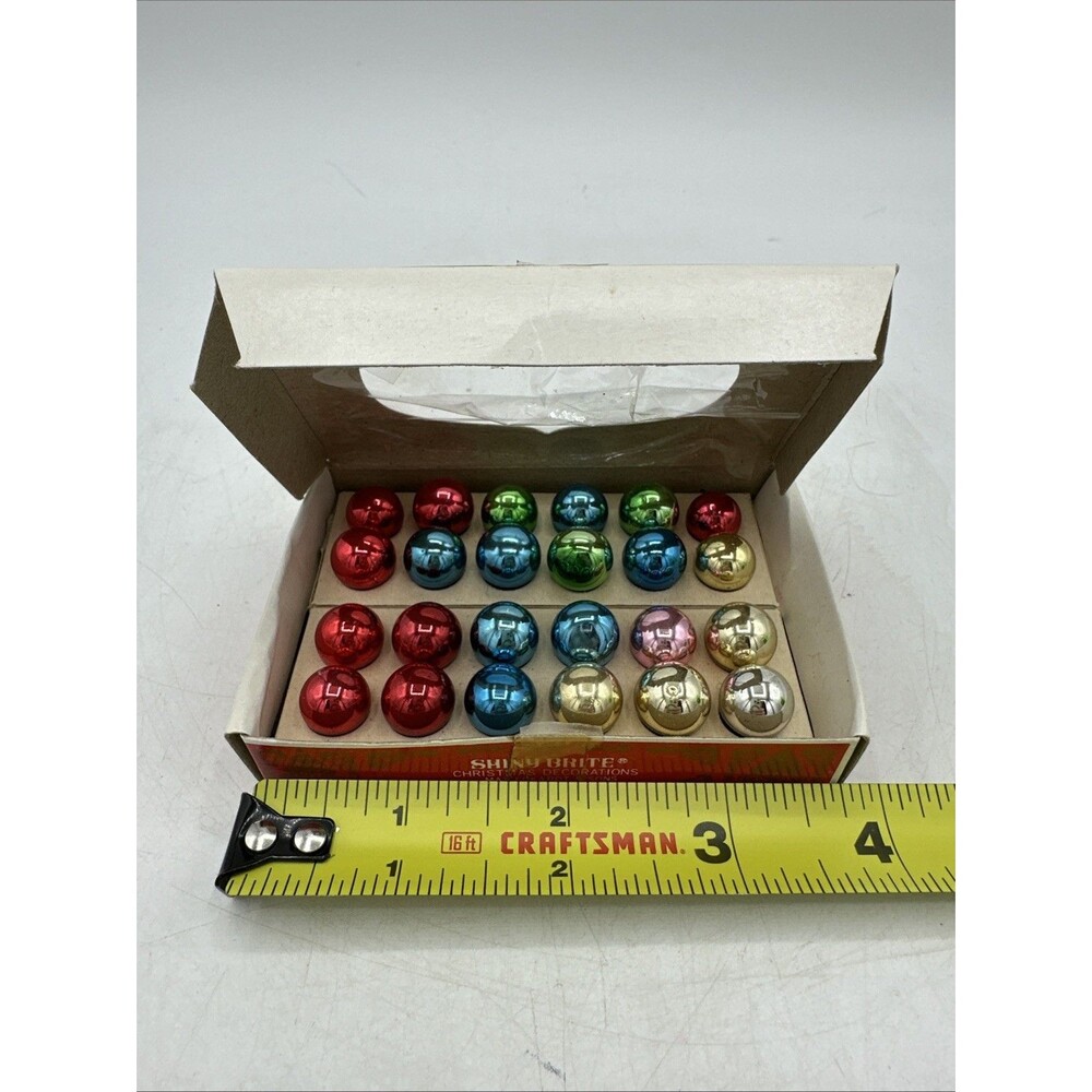 Vintage Mini Shiny Brite Ornaments Multicolor 24 Bulbs Glass With Box 12mm
